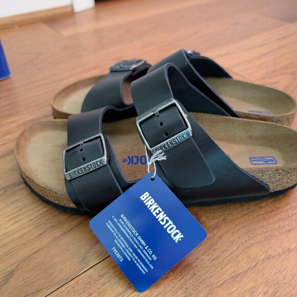 Birkenstock Arizona Soft Footbed Birko-Flor - Blue - Regular Width - Picture 1 of 5